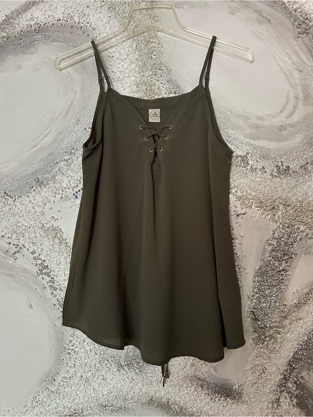 Paper Crane Olive Lace-Up V-Neck Tank